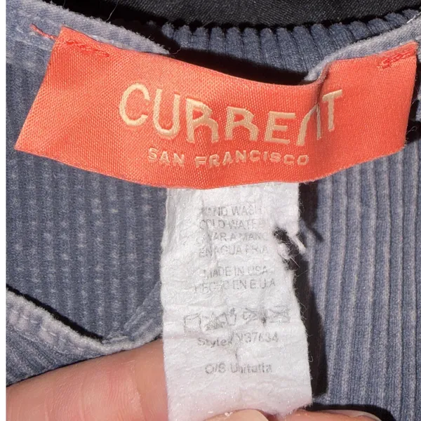Current San Francisco Ribbed‎ Crop Tank Top Grey V-Neck Mineral Wash OS - Image 3