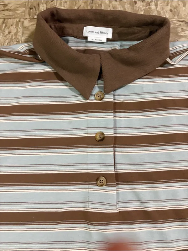 Lovers + Friends Rowan Rugby Top en Blue & Brown Stripe - Image 4