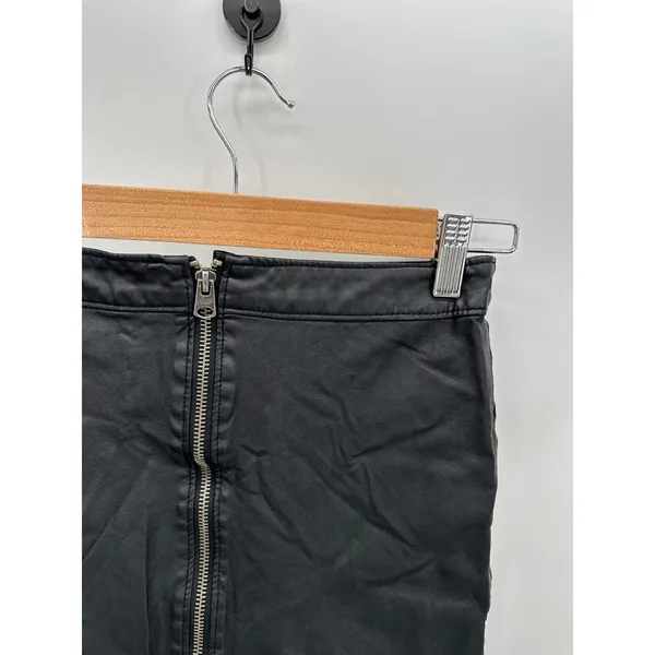 Abercrombie & Fitch‎ Womens XS Black Faux Leather Mini Skirt Front Zip Y2K Moto - Image 3
