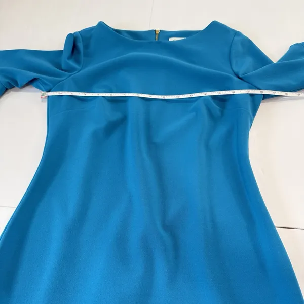 Calvin Klein Turquoise Blue‎ 3/4 Bell Sleeve Stretch Crepe Sheath Dress Size 6 - Image 8