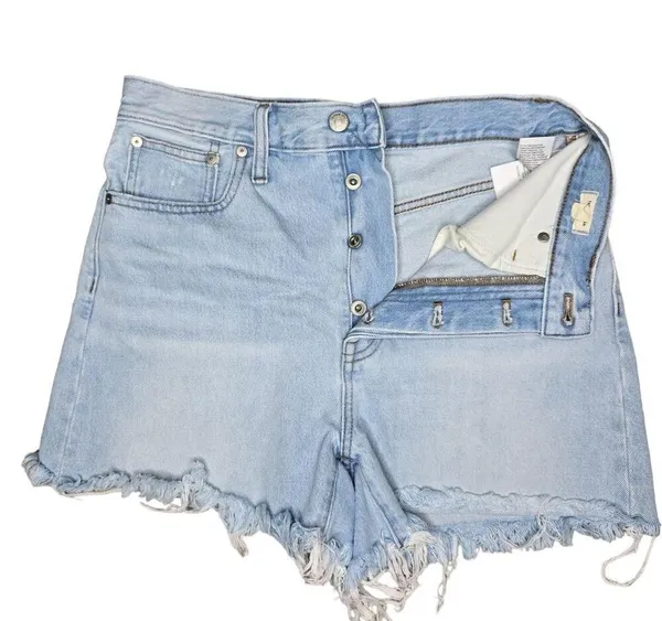 Madewell The Momjean Shorts Light Wash Denim 27 raw hem distressed button fly - Image 2