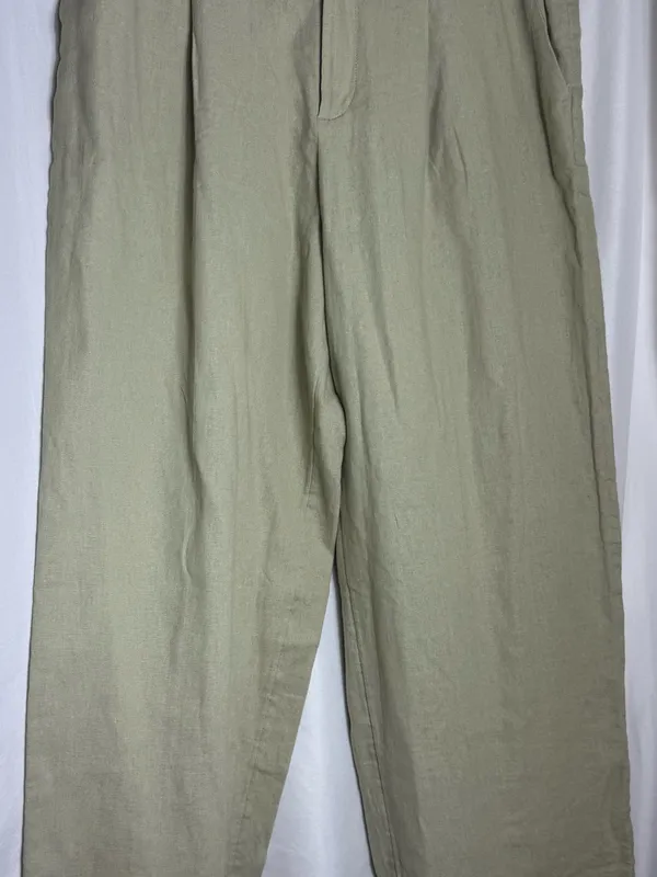 One a day Olive Green trousers linen Pants wide leg casual business 10 short - Image 3