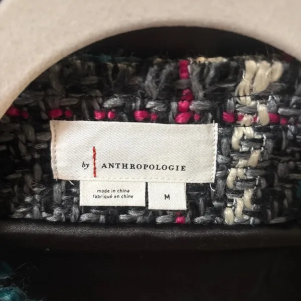 Anthropologie Plaid Bouclé Collarless Jacket in Teal, Black, White, Pink - Image 6