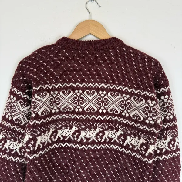 Vintage Woolrich Fair Isle Winter Pullover Maroon Sweater - Image 5