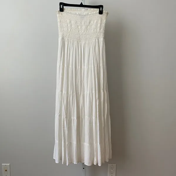 Nation AK Outfits Rayon Boho Coastal Smocked Tiered Maxi Dress Small White - Image 4