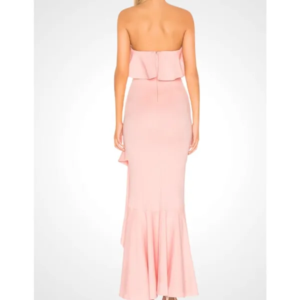 Lovers + Friends Chandler Pink Asymmetrical Strapless Slit Ruffle Gown S - Image 2
