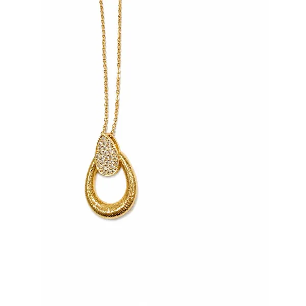 Gold Teardrop CZ Necklace & Earrings Set Clear Pendant Dangle Jewelry Set - Image 2