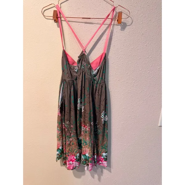 Free People‎ Mini Dress Womens Small Brown Floral Boho Strappy Summer Dress - Image 5