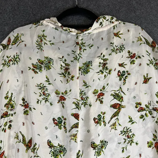 Patterson J Kincaid Silk Bird Print Blouse‎ Cream Red Tie Dolman Sleeve Medium - Image 11