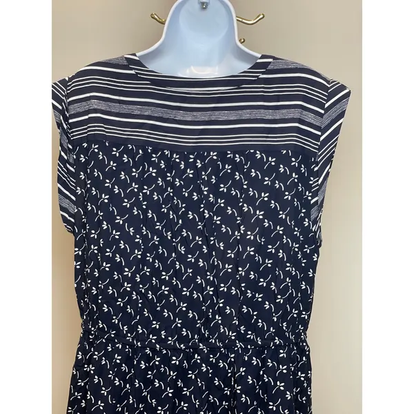LOFT Outlet L NWT Navy Stripe Floral Shirt Dress Tie Waist - Image 2