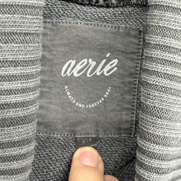 Aerie Oversized Boxy Gray Cropped Mock Neck Sweatshirt Pullover‎ Raw Hem S Small - Image 4