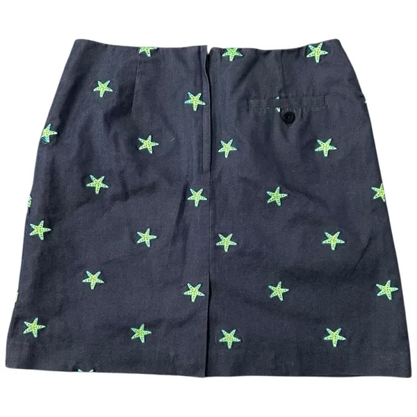 Lilly Pulitzer Vintage White Label 4 Navy Blue Green Starfish Embroidered Skirt - Image 2