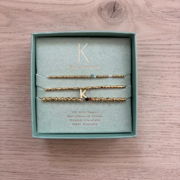 A New Day NWT 14k Gold Dipped Bracelet Stack "K" Stretch Semi Precious Stones - Image 2