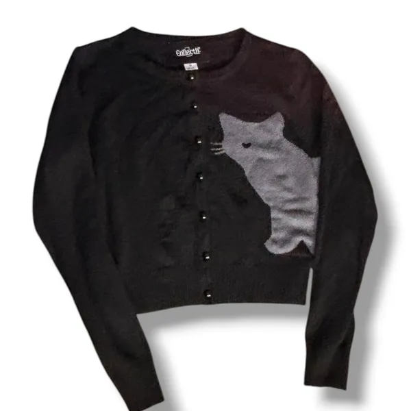 Collectif London Jessie Cropped Cardigan Sweater Novelty Rockabilly Cat Heart - Image 9
