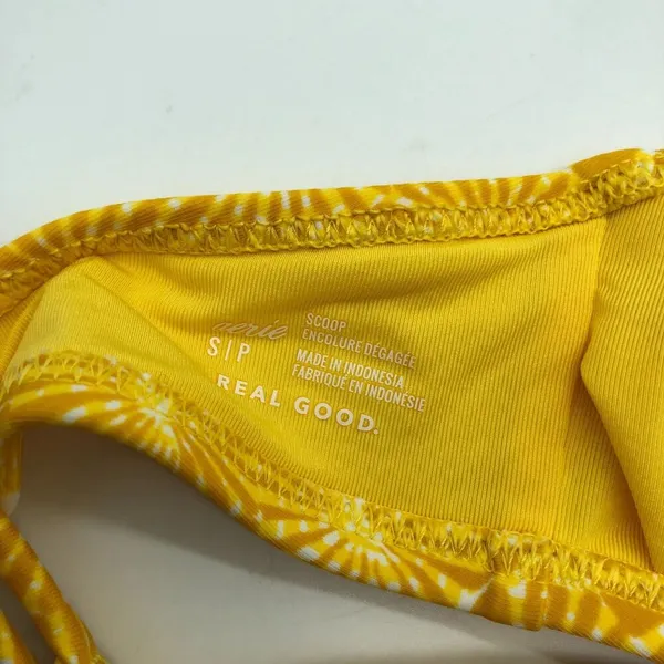 Aerie Real Good Bikini Swim Top Patterned Scoop Removable Cups Yellow White S - Image 3