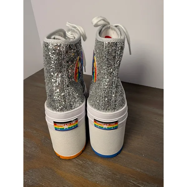 Converse Chuck 70 De‎ Luxe Heel Pride Silver Glitter Platform Boots W 7.5 M 5.5 - Image 7