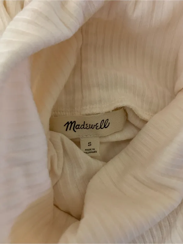 Madewell S Ivory Ribbed Turtleneck Crop Top Long Sleeve Fitted Stretch - Image 4