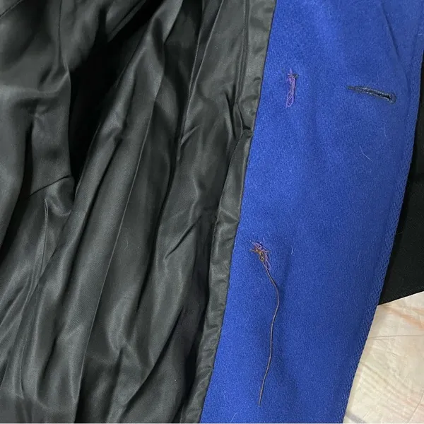 JULES MILLER Black Coat Blue Collar Lapel Fully Lined Midi Length VINTAGE - Image 10