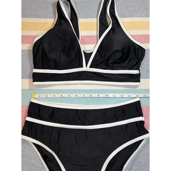 NWOT Chic Black & White High-Waisted Bikini Set Sz L - Image 3