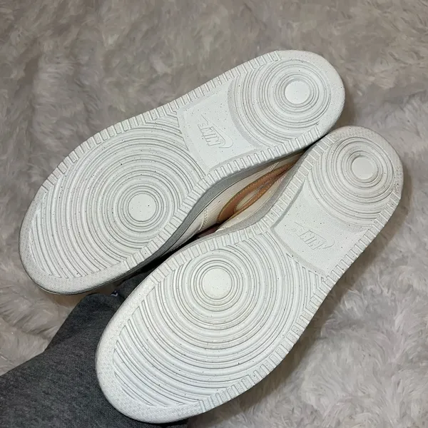 Nike Court Vision Low Basic White and Neutral Sneakers Tan Swoosh - Image 5