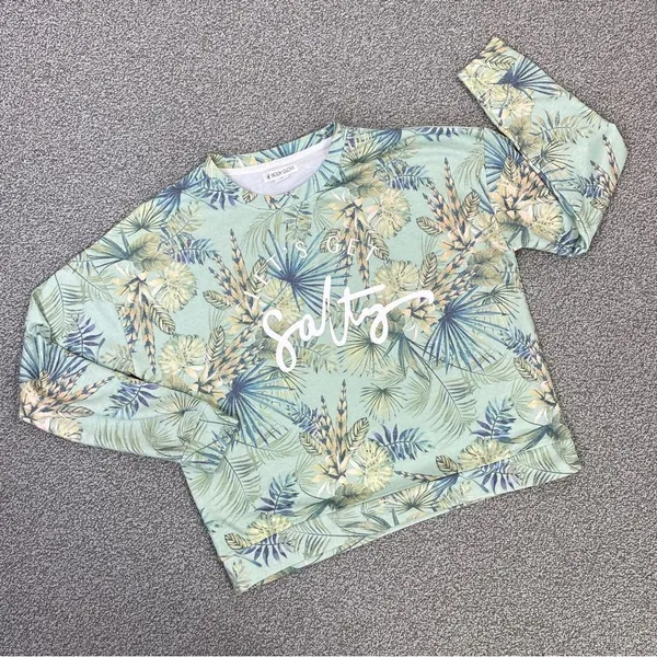 Body Glove Let's Get Salty Tropical Print Shirt Green Small‎ Crop Sweatshirt - Image 13