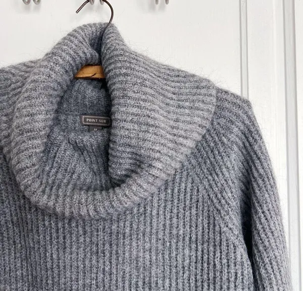Point Sur • J Crew Mohair Ribbed Turtleneck Sweater cowl heather grey wool knit - Image 4