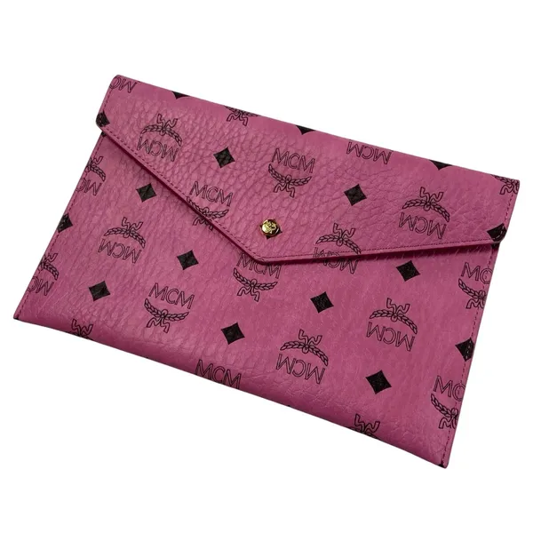 MCM Visetos Leather Clutch Bag in Pink New with Tag - Image 6