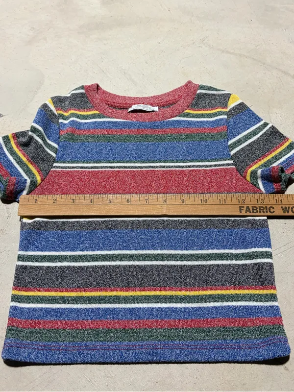 Zara trafaluc collection Multi-Color Striped Short Sleeve cropped baby tee small - Image 8