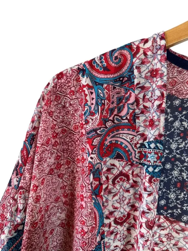 Altar’d State Boho Patchwork Sheer Kimono Topper Paisley Tassel Cardigan Size M - Image 3