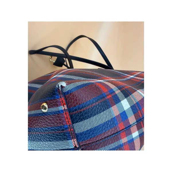 Lauren Ralph Lauren Tote Bag Women OS Blue Red Plaid Faux Leather Quiet Luxury - Image 6