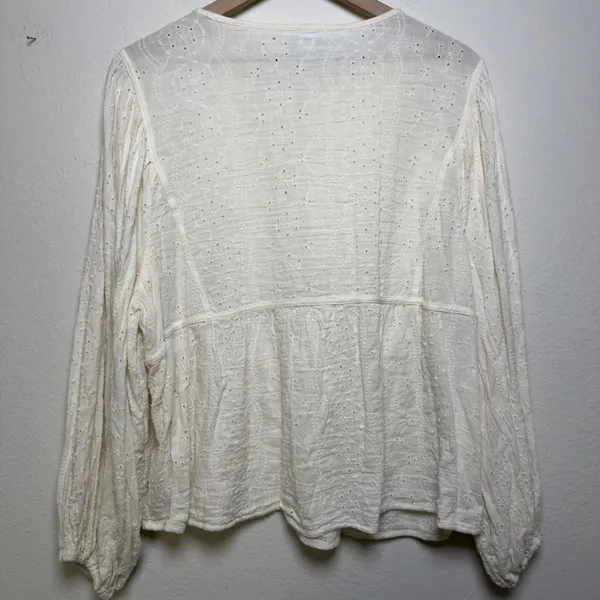 Old Navy Women Cotton Roma Blouse XL White Eyelet Embroidered Balloon Cottage - Image 12