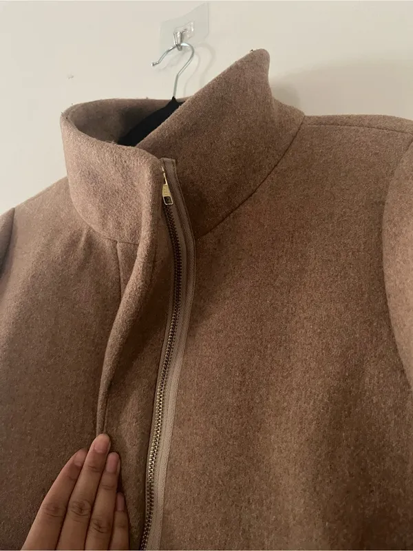 J Crew Tan Wool Blend Pea Coat 12 Jacket Zip Up Quiet Luxury Old Money Winter - Image 2
