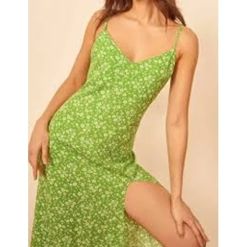 Reformation Midi Dress‎ Womens 2 Green Floral Juliette Slit Summer Wedding Guest - Image 2