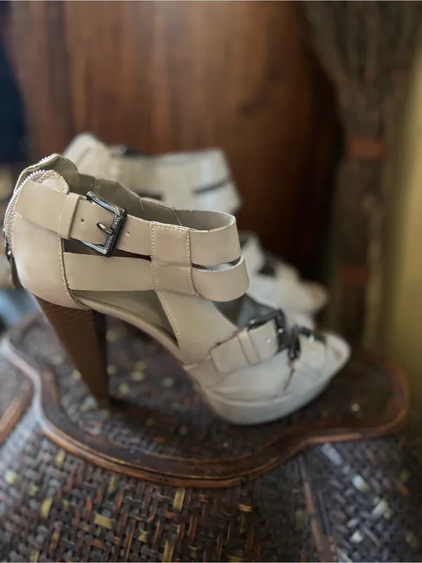 Guess Women's Beige Strappy High Heel Sandal with Buckles - Image 5