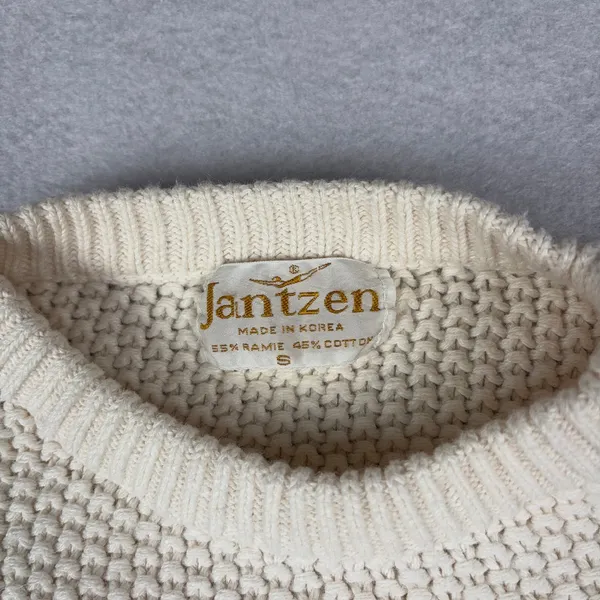VTG 70s Jantzen Knit Duck Sweater Women's S Cream Country Cottage Prairie Autumn - Image 4