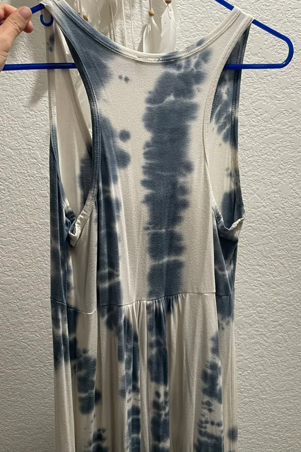 Natural Tie Dye COTTON Maxi Dress Blue/White Women's sz M Boho Style Made in CA - Image 4