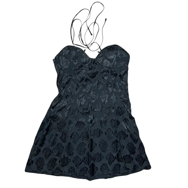 NWT For Love & Lemons Women’s Black Melody Mini Dress Size Medium and necklace - Image 3