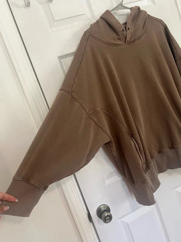 Free People Movement XS Oversized Hoodie Taupe Athleisure Boho Lounge Sweatshirt - Image 9