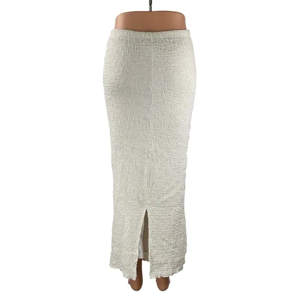 Princess Polly Gazet Womens Cream Textured High Rise Maxi Pencil Bodycon Skirt 2 - Image 3