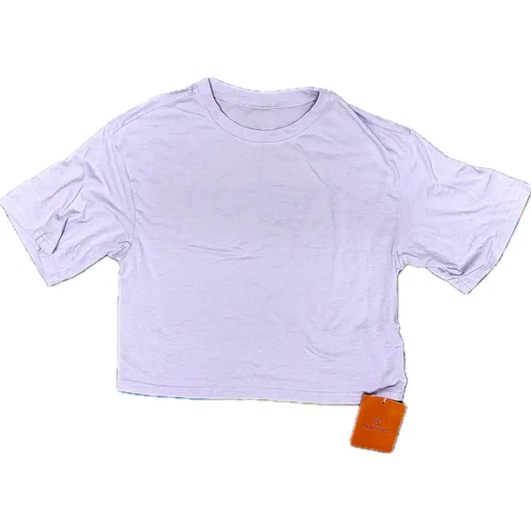 Tankaneo Womens Half Sleeve Cropped T-Shirt Drop Shoulder Round Neck‎ Purple S - Image 2
