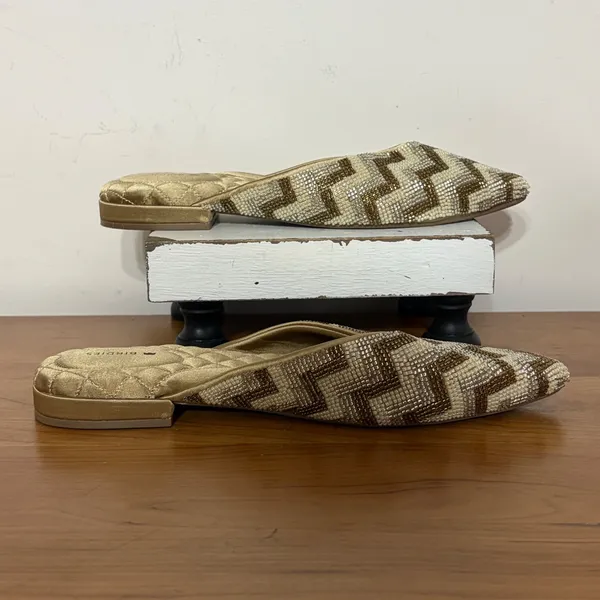Birdies The Phoebe Mules Gold Beaded Chevron Pointed‎ Toe Slides Womens 7.5 - Image 3