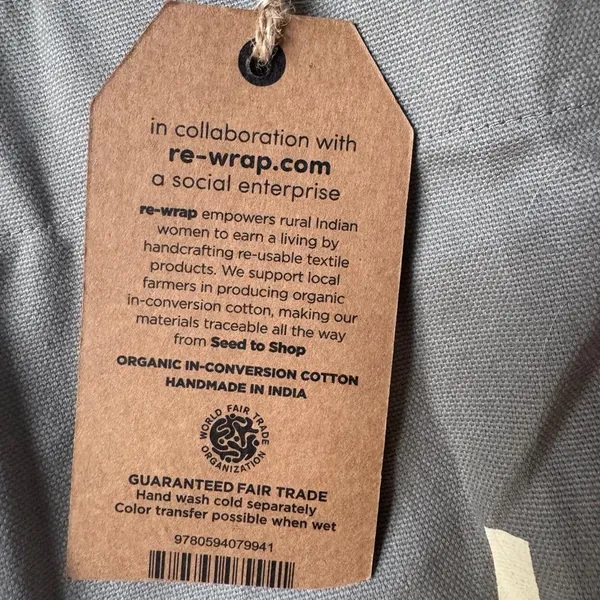 Source Unknown Barnes & Noble Organic Cotton Tote Bag NWT Book Tote Re-Use Fair Trade Gray - Image 7