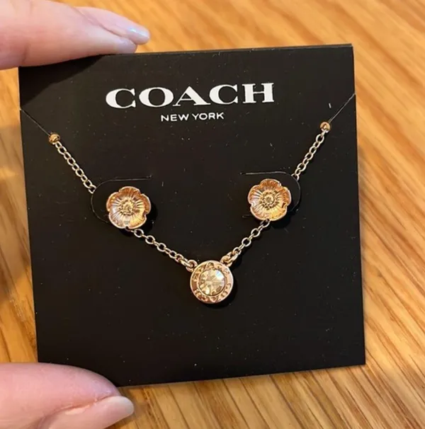 Coach Rose Gold Necklace & Earrings - Image 2