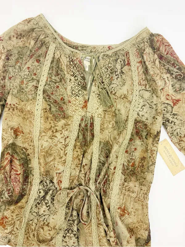Denim & Supply Ralph Lauren Corduroy Peasant Dress Lace Trim Floral Botanical - Image 5