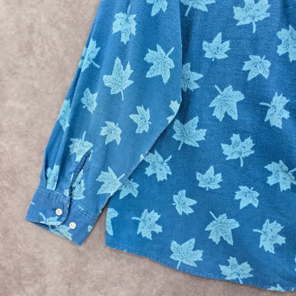 Haband Blue Leaf Cozy Flannel Y2K Vintage Button Down Long Sleeve Shirt XL‎ - Image 8
