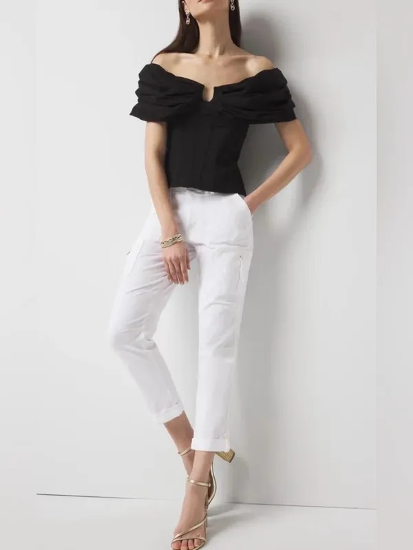 White house black market bustier Off-Shoulder Black Corset-Style Blouse - Image 3