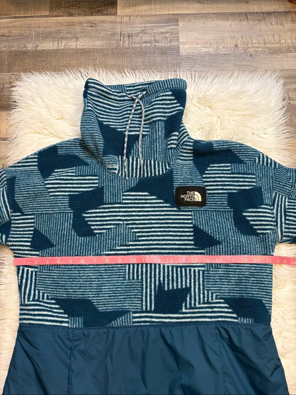 The North Face Riit cowl funnel neck fleece kangaroo pocket pullover teal blue L - Image 7