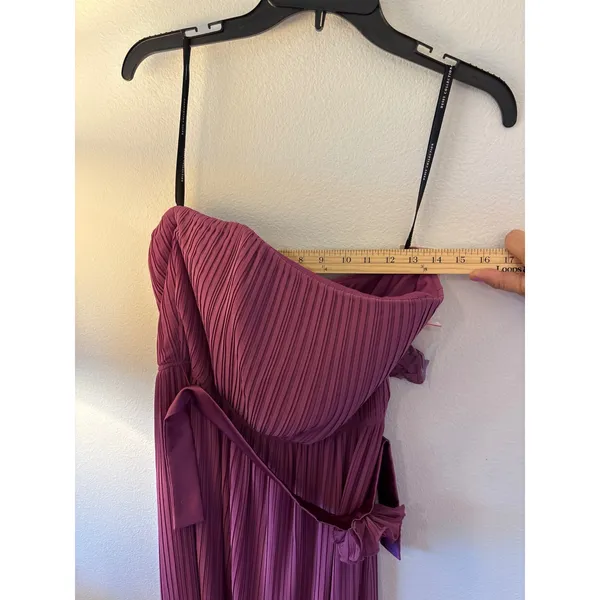 Dessy Collection Pleated Strapless Maxi Dress Sugar Plum Purple Rosette Size 10 - Image 5