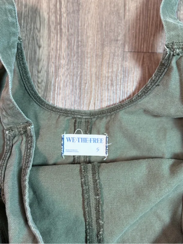 Free People We The Free Olive Green Denim Short Overalls - Image 2