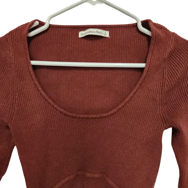 Abercrombie & Fitch Red Brown Scoop Neck Corset Sweater Long Sleeve Top Small - Image 3